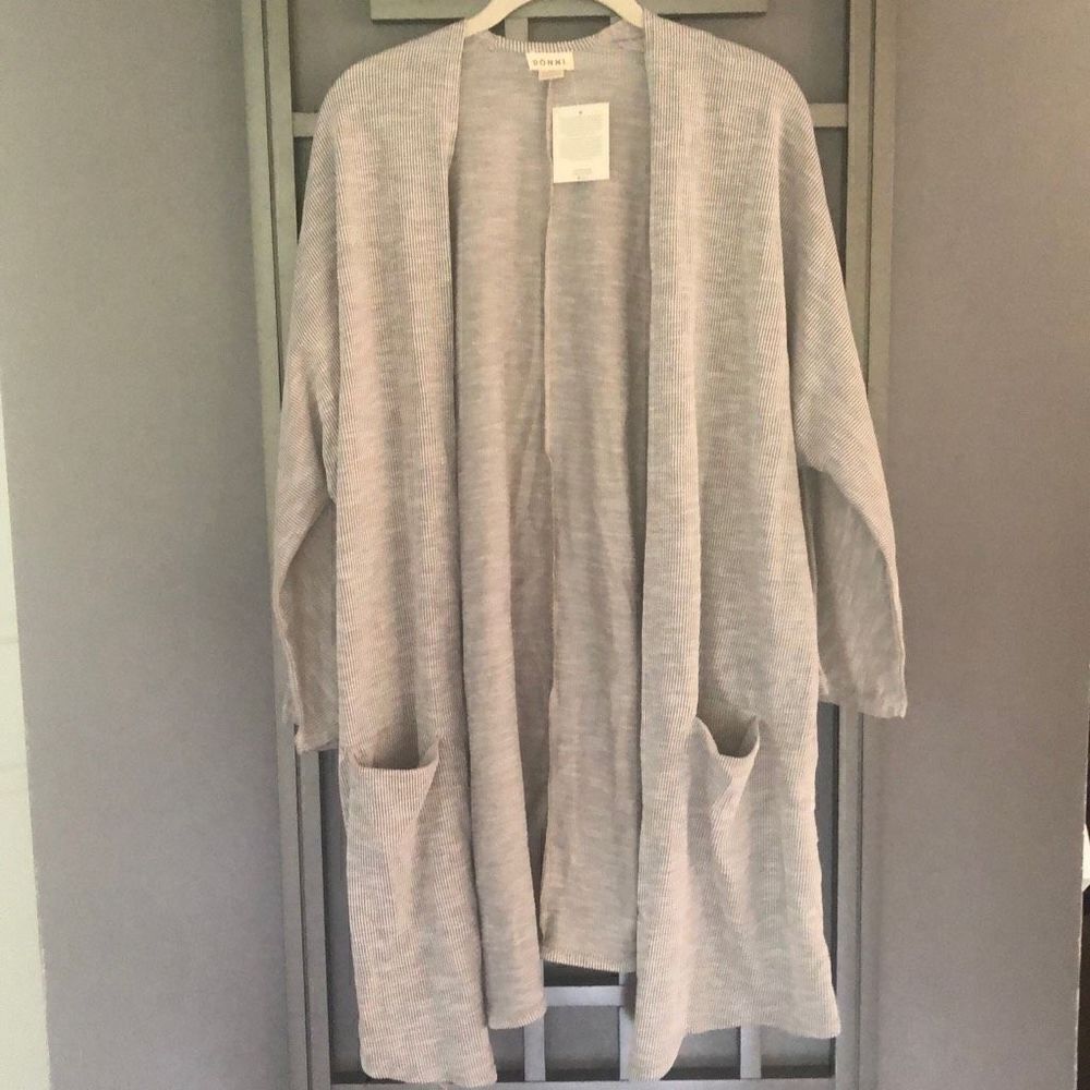 NWT DONNI Gray pin, striped heathered duster cardigan, one size